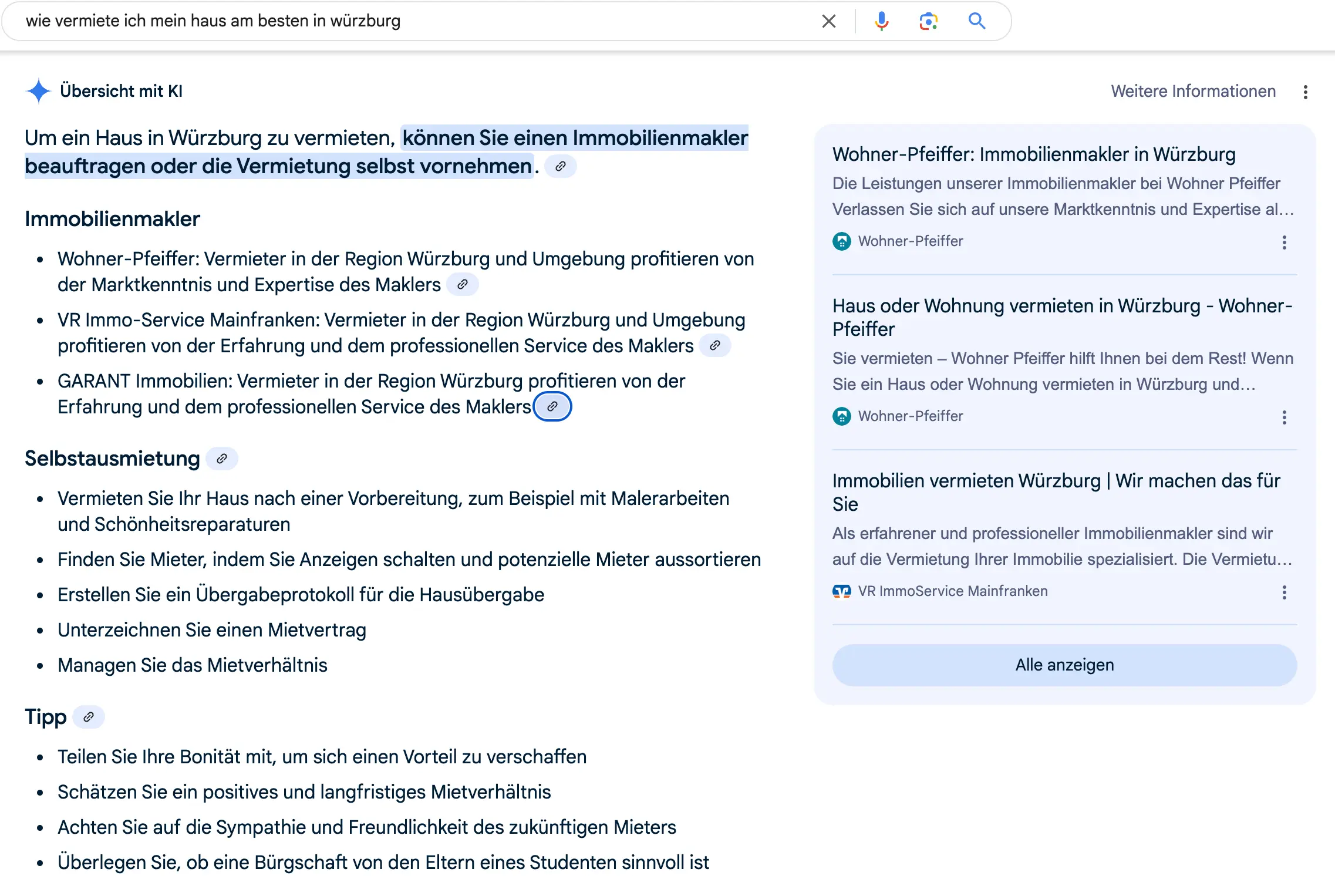 AI Overview - Wie vermiete ich in würzburg