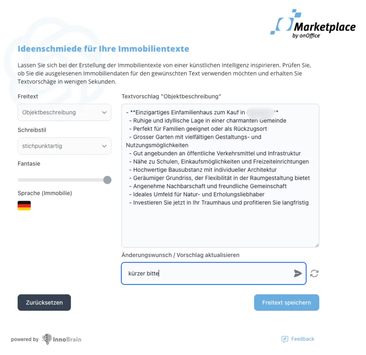 OnOffice AI-Writer kurze Prompt
