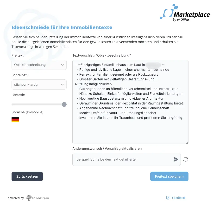 OnOffice AI-Writer Text Ergebnis