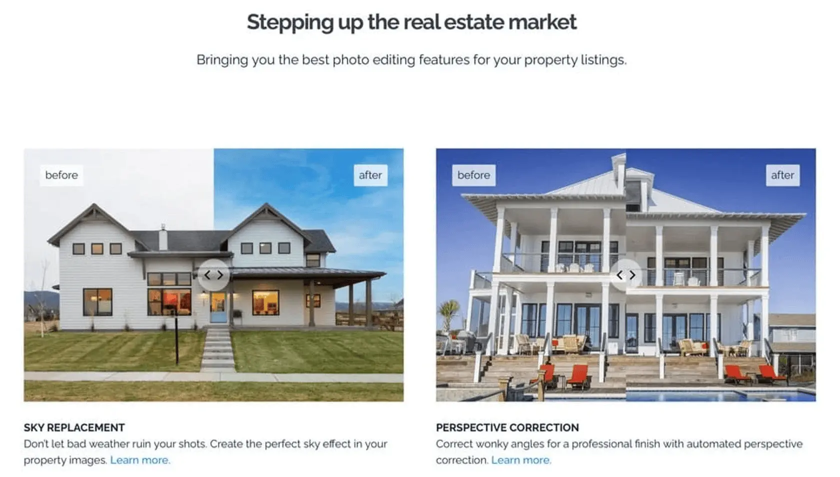 Vorher nachher Vergleich von Immobilien-Bildern mithilfe von autoenhance.ai. Die Bilder werden per KI im Vergleich zum Original verbessert
