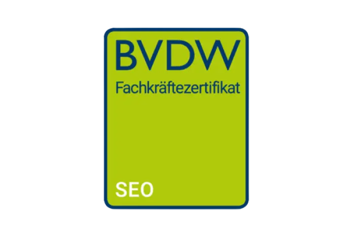 Fachkräftezertifikat des Bundesverband Digitale Wirtschaft (BVDW) e.V. ausgestellt für eine SEO-Fachkraft