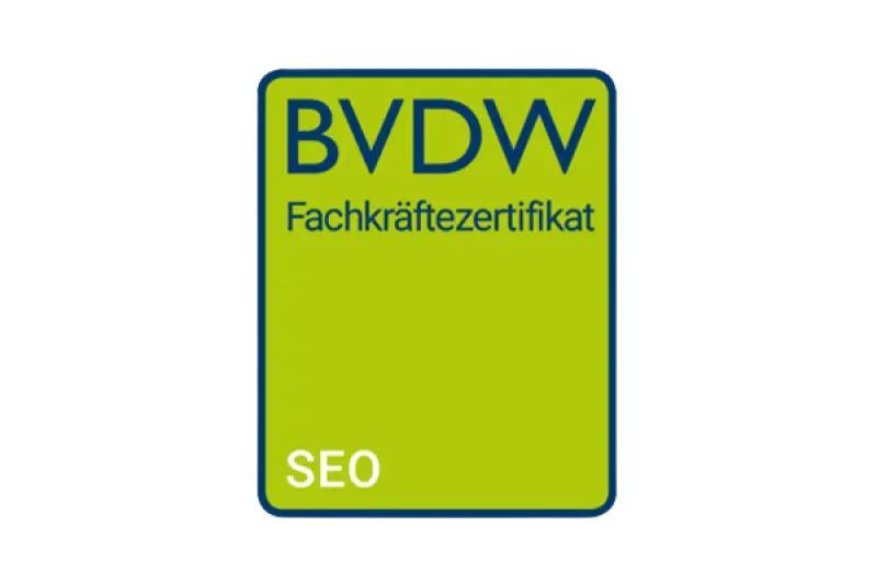 Fachkräftezertifikat des Bundesverband Digitale Wirtschaft (BVDW) e.V. ausgestellt für eine SEO-Fachkraft