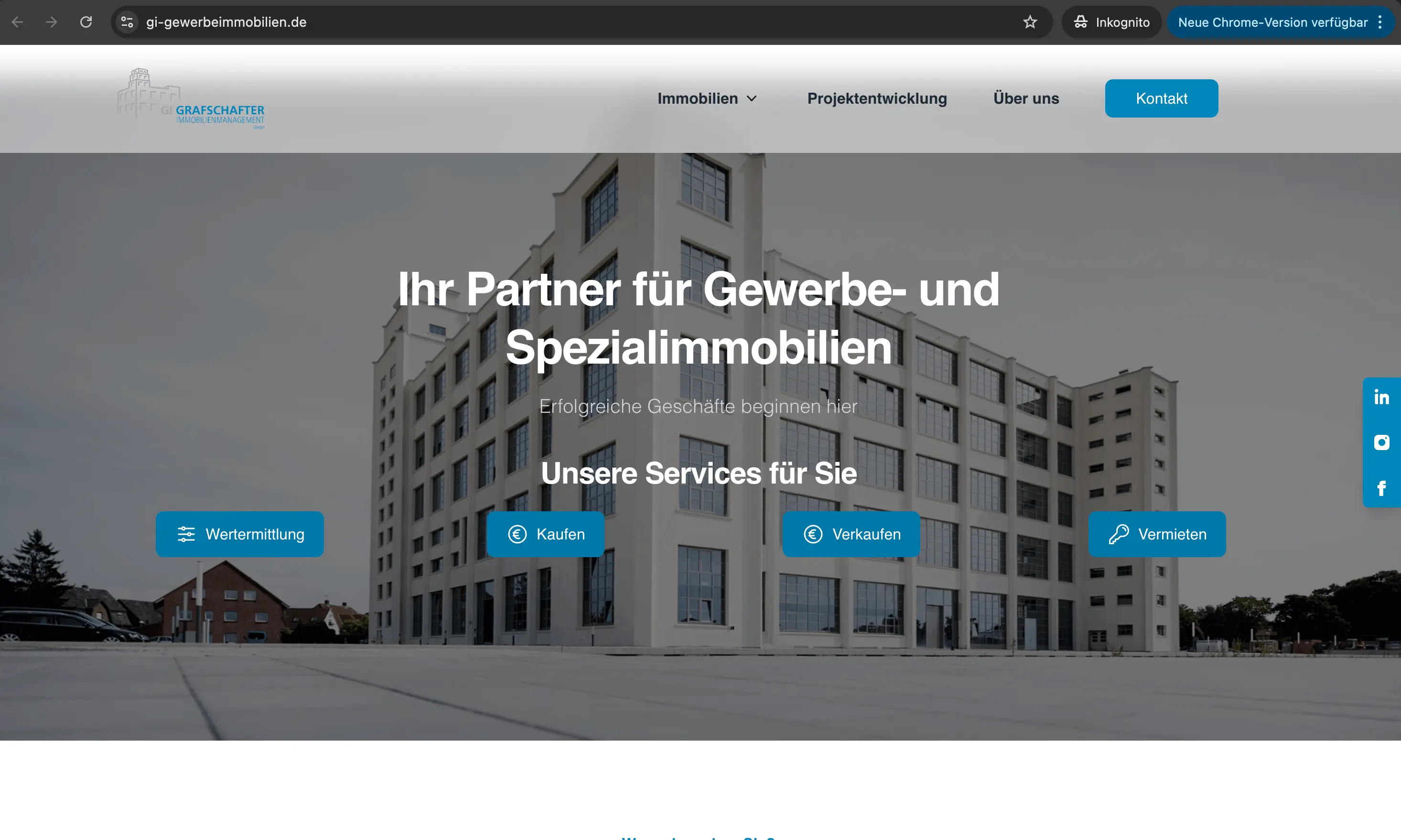 Grafschafter Gewerbeimmobilien Webseite Screenshot Desktop