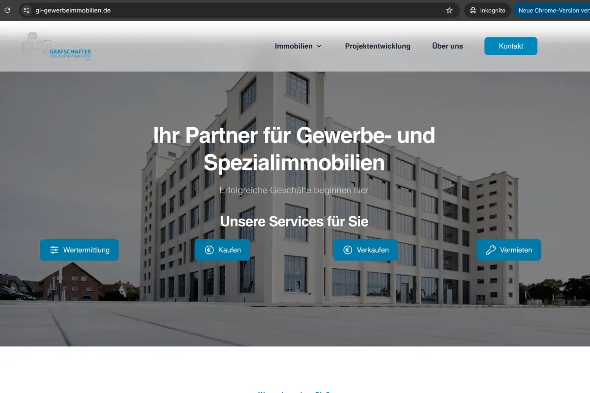 Grafschafter Gewerbeimmobilien Webseite Screenshot Desktop