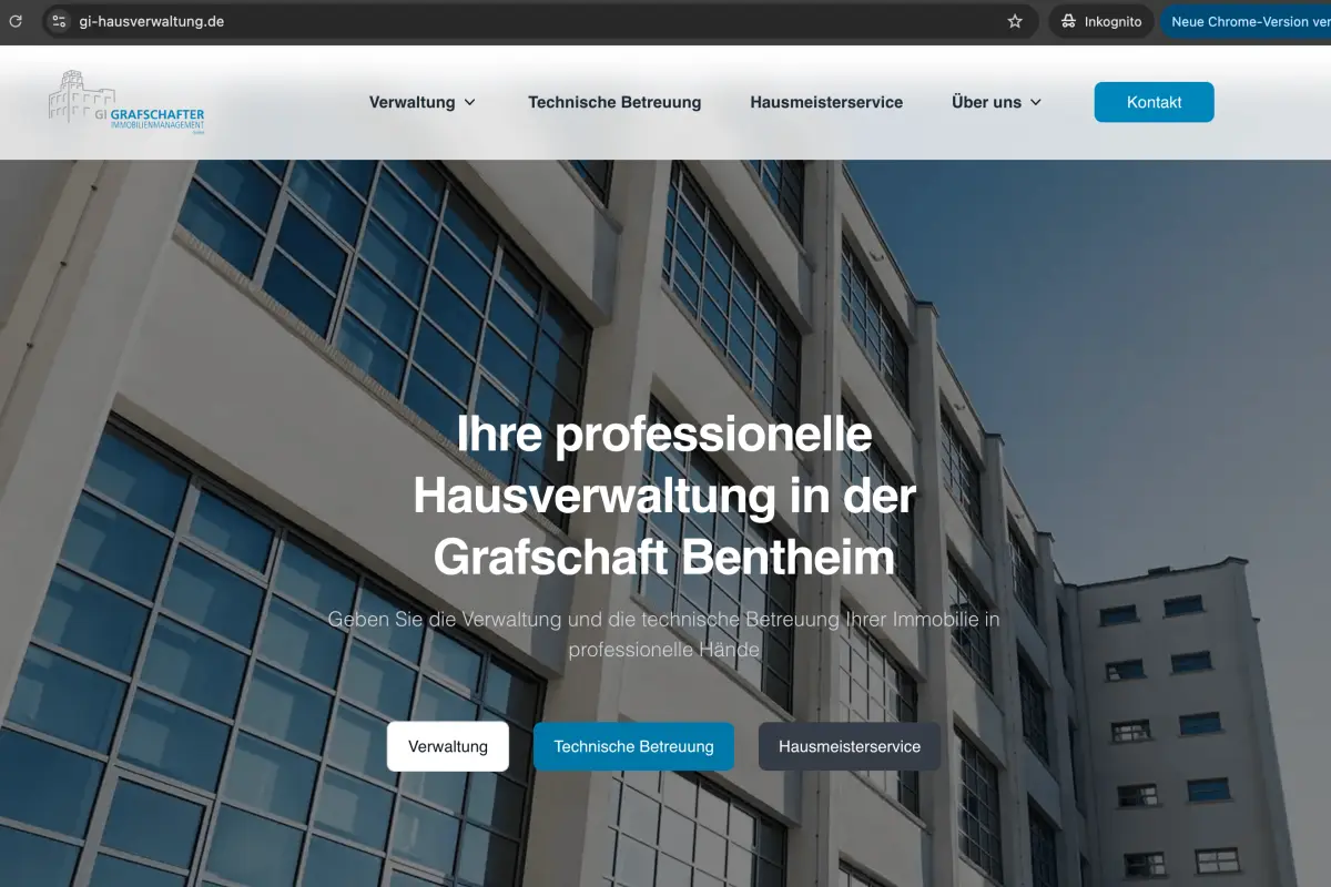 Grafschafter Immobilienmanagement Webseite Screenshot Desktop