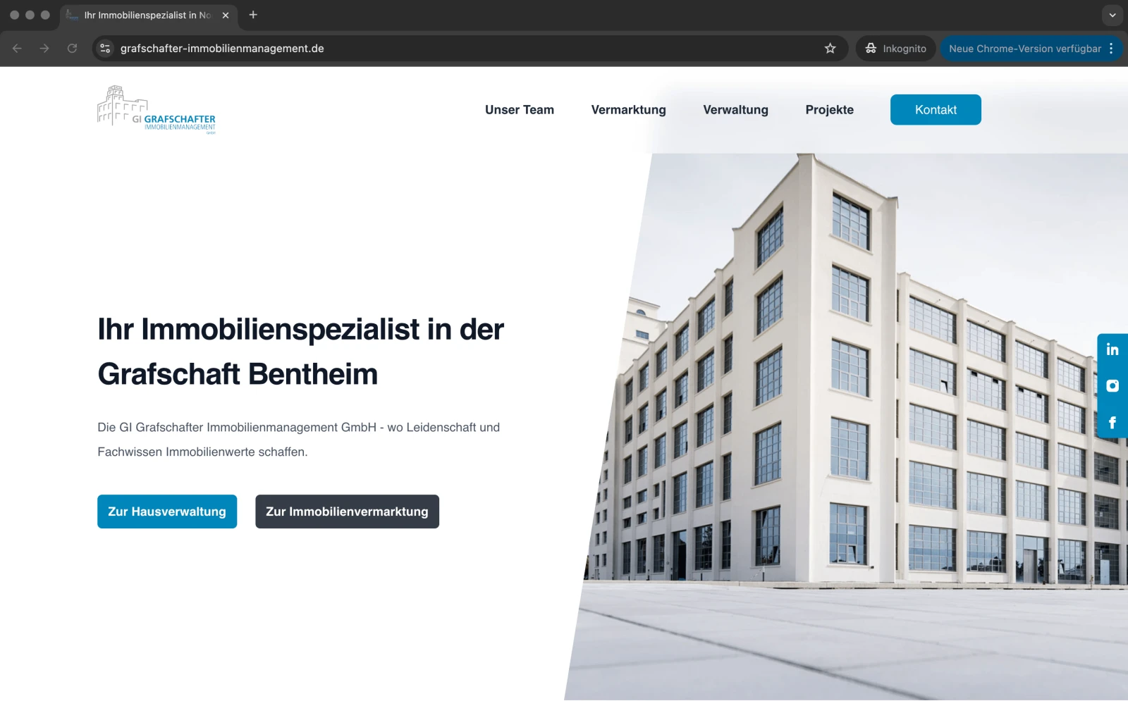 Screenshot der Website von GI Grafschafter Immobilienmanagement GmbH