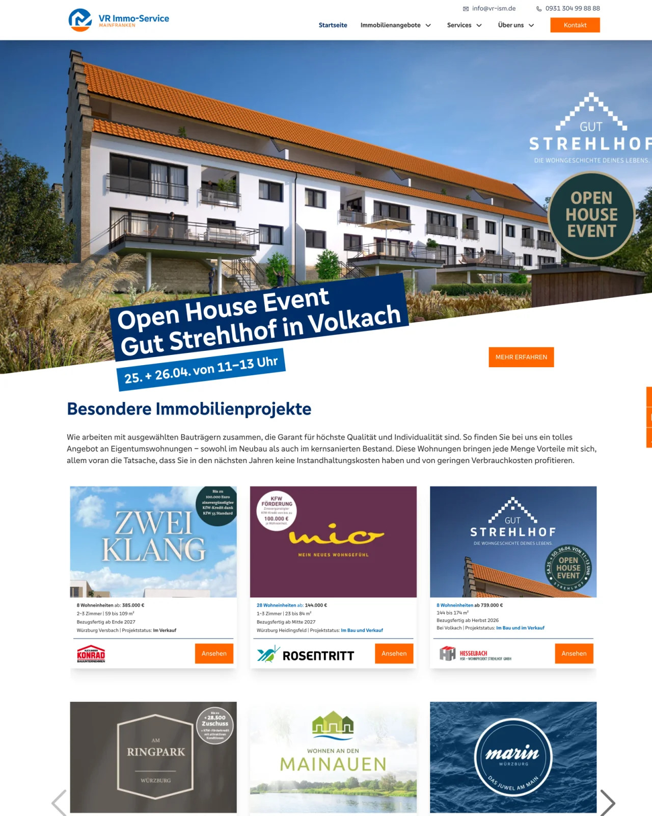 VR Immoservice Mainfranken Webseite Screenshot Desktop