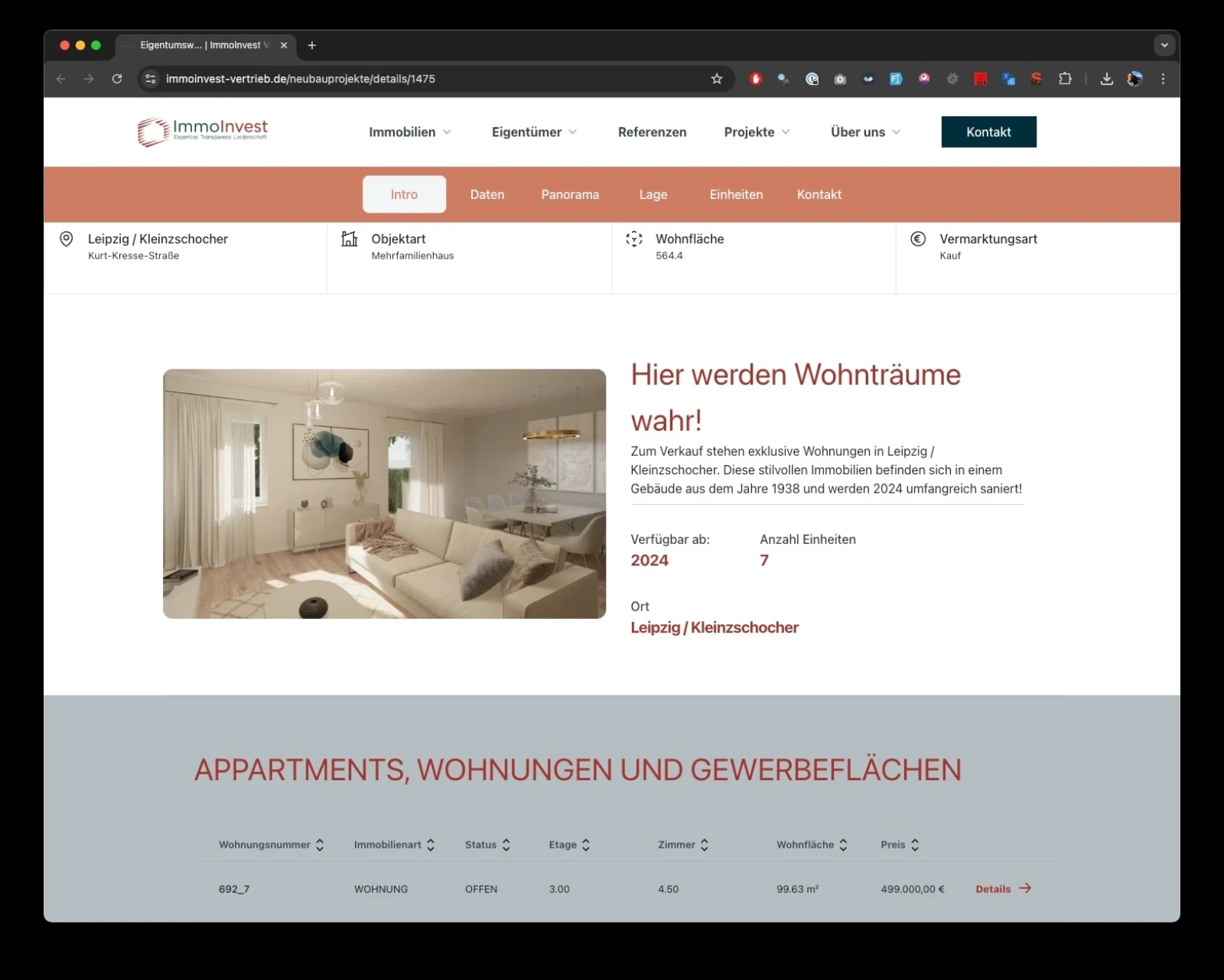 Screenshot der Website von ImmoInvest Vertriebs GmbH