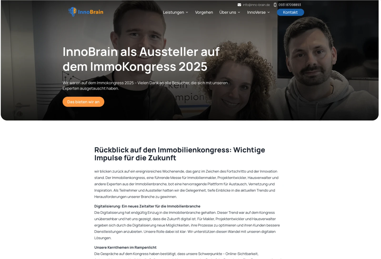 Screenshot der Website von InnoBrain GmbH