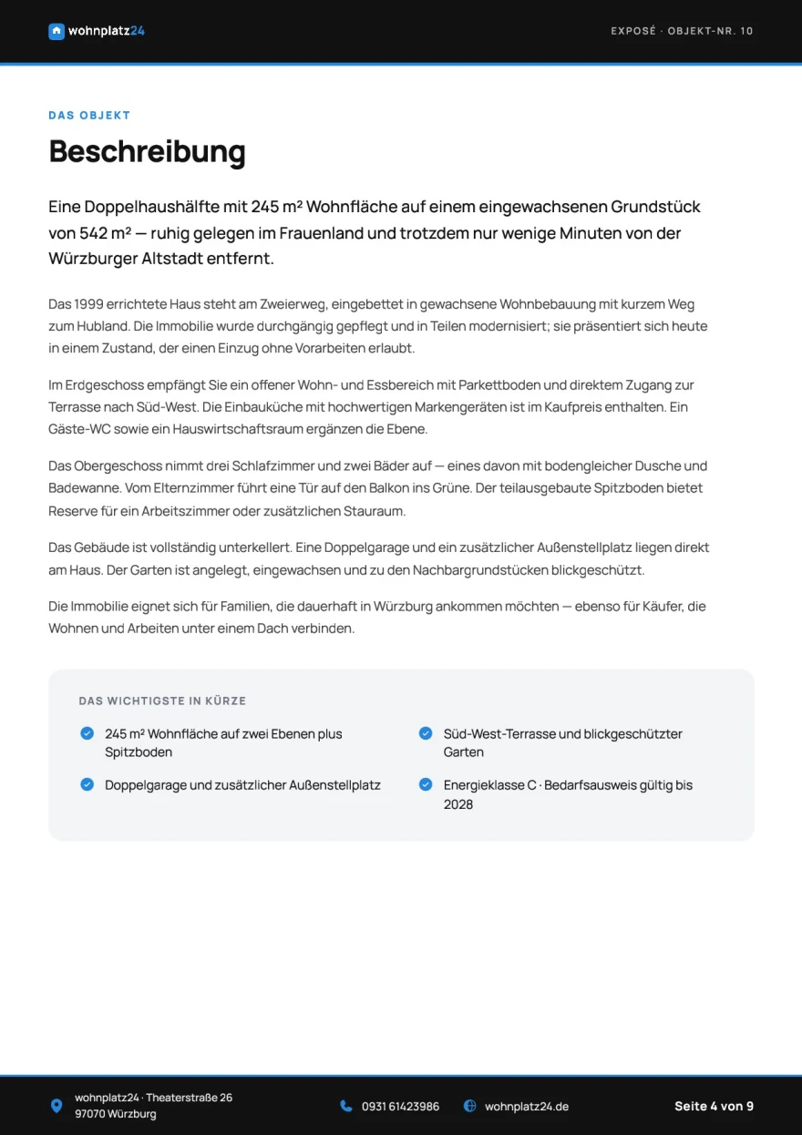 Beispiel-Exposé Seite 4: Beschreibung des Objekts