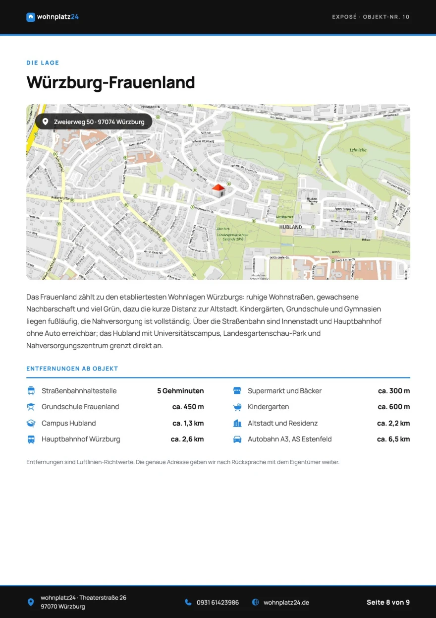 Beispiel-Exposé Seite 8: Lage mit Karte und Entfernungen
