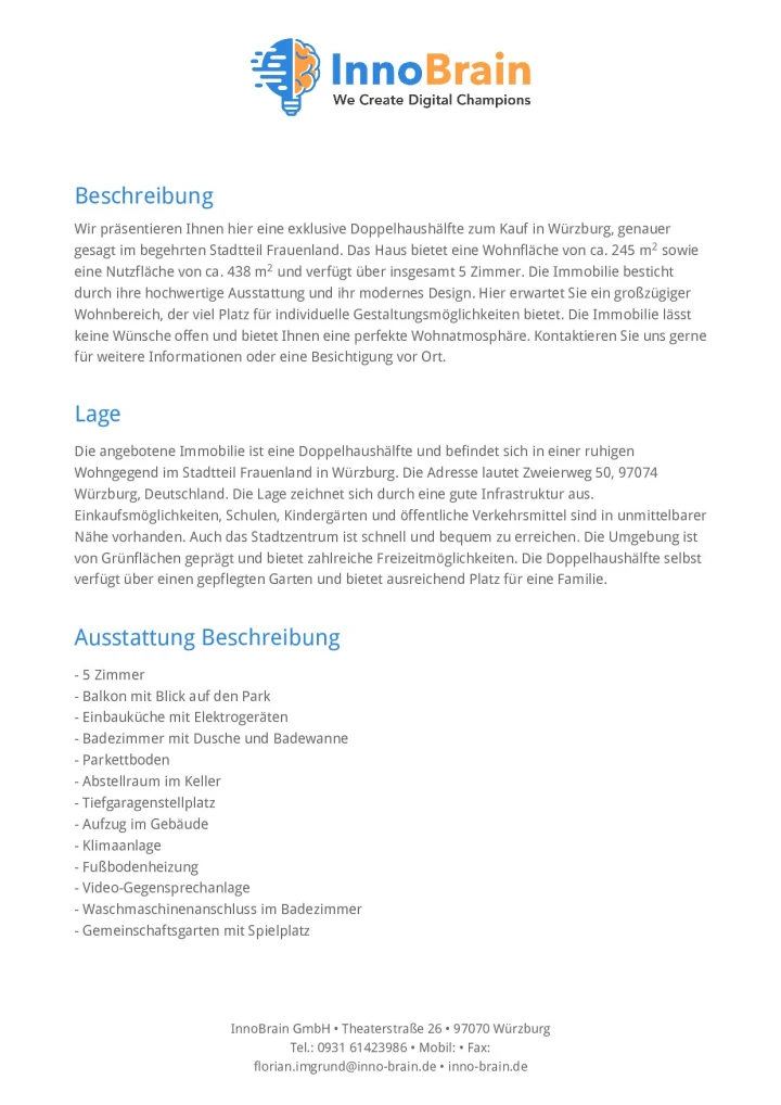 Standard-Exposé Seite 3: Beschreibung, Lage und Ausstattung als Fließtext