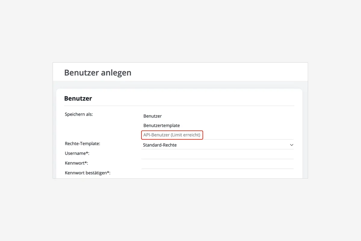 onOffice enterprise, Benutzer anlegen: bei „Speichern als“ die Option „API-Benutzer“