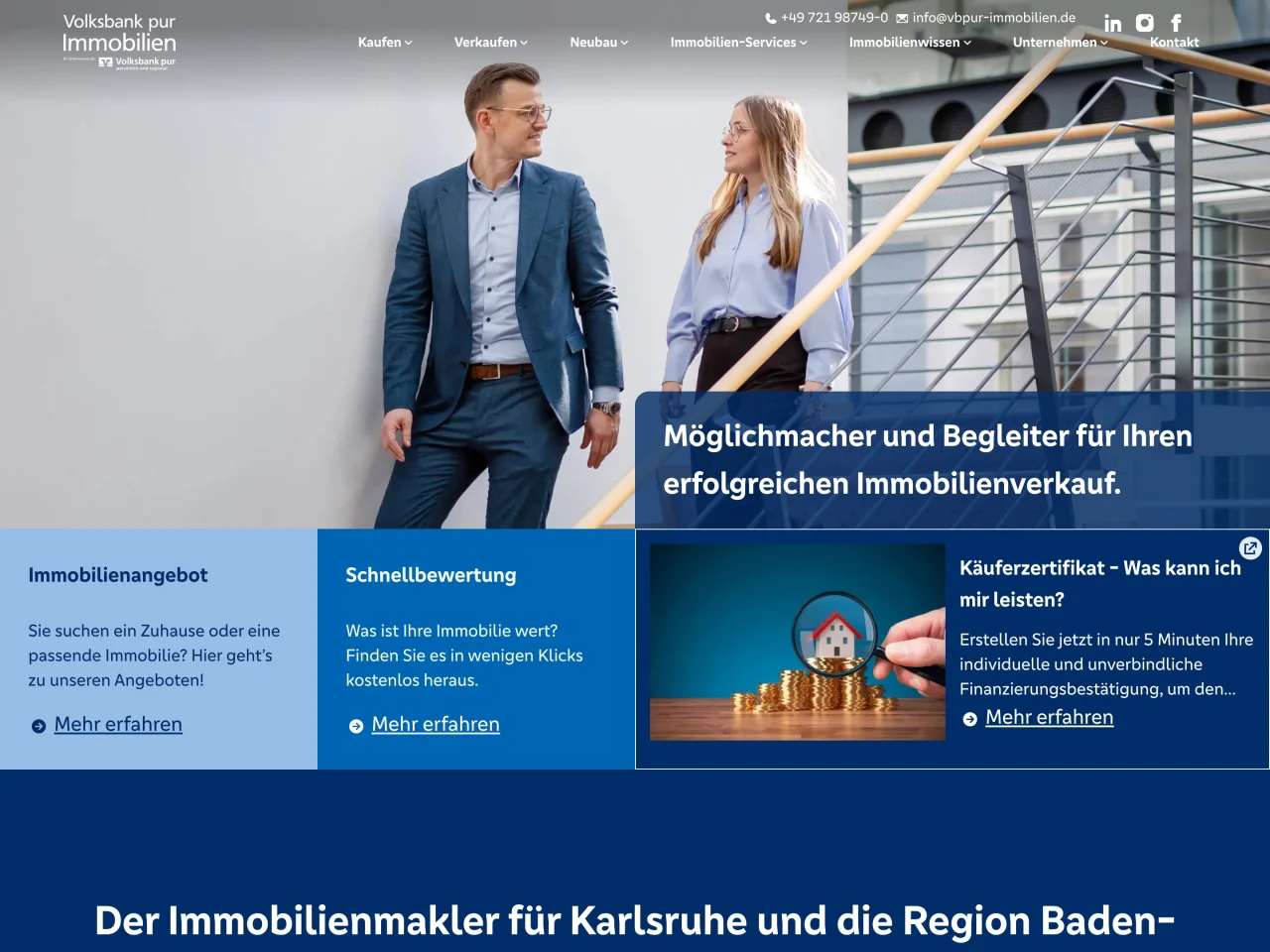 Startseite von Volksbank pur Immobilien Karlsruhe