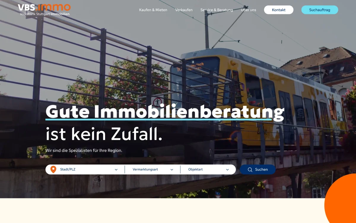 Moderne Startseite von VBS.immo – Volksbank Stuttgart Immobilien