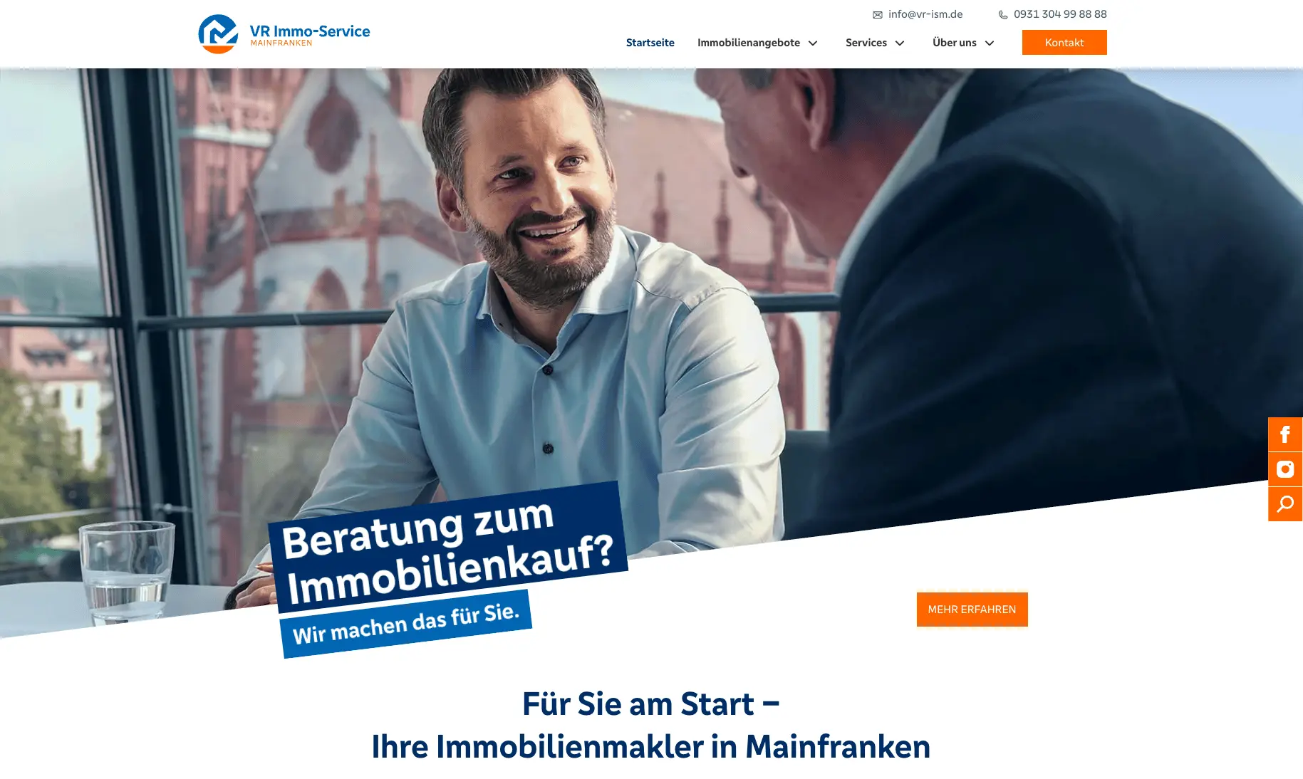 Screenshot einer professionellen Startseite einer Immobilienmakler-Website mit klarer Ansprache, überzeugendem Bildmaterial und gut sichtbaren Call-to-Actions