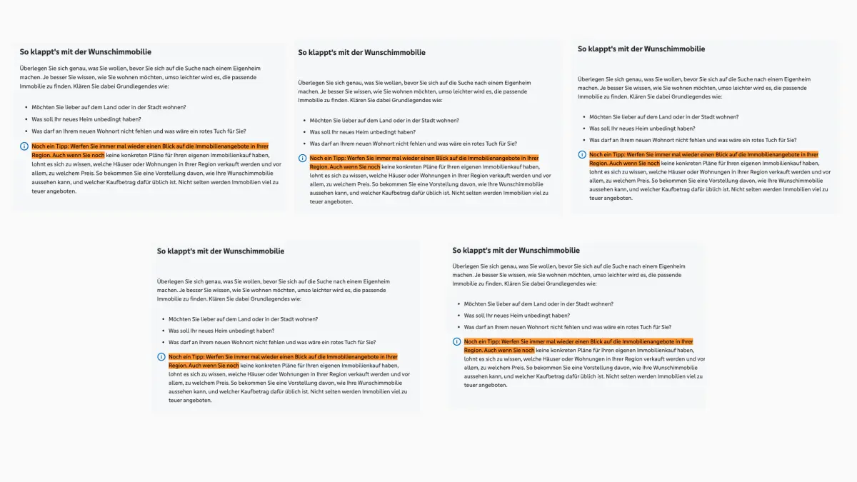 Vier Immobilienportale von Volksbank- und VR-Bank-Maklern mit Suchmaske, Kartenansicht und Objektlisten