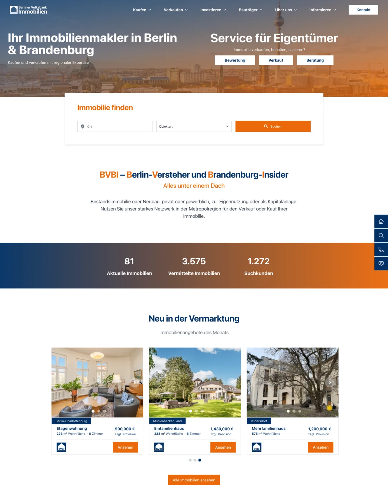 Berliner Volksbank Immobilien Webseite Screenshot Desktop